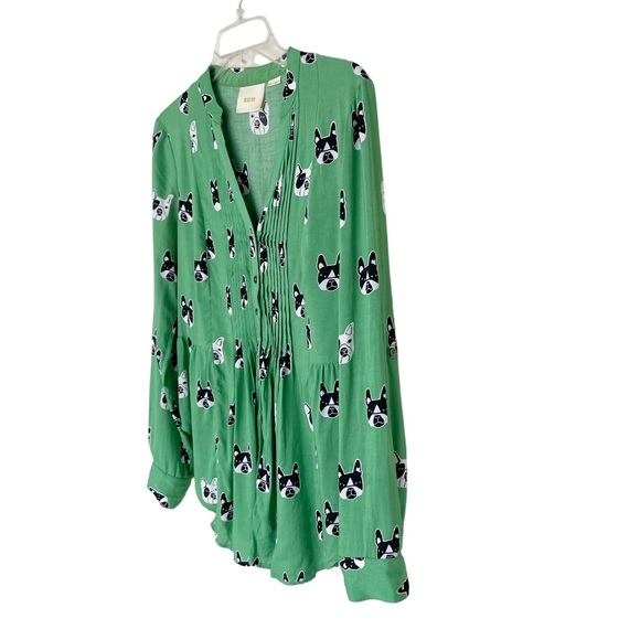 Anthropologie Maeve French Bulldog Print Button Front Long Sleeve Shirt - Picture 3 of 11